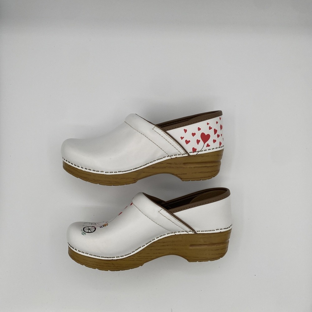 Dansko Womens Twin Pro Leather Clog 38 (US 7.5) White Bicycle Heart Balloons - Picture 5 of 9